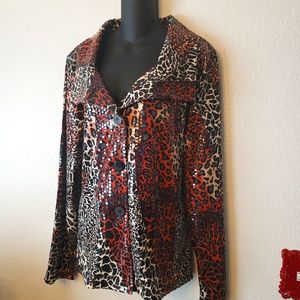 George Simonton elegant light weight jacket animal print XL NWOT